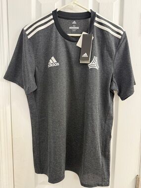 adidas Men's Charcoal Gray Short-Sleeve Training Tee with White Accents